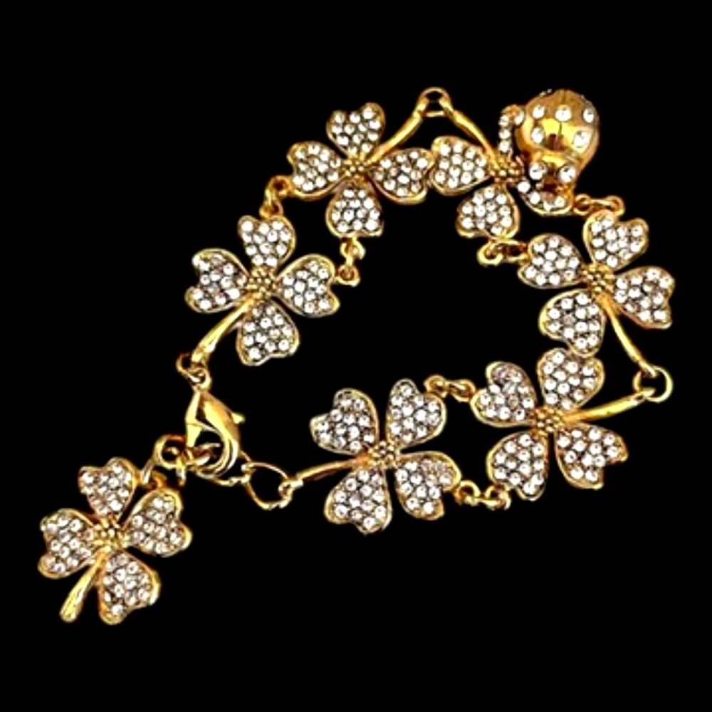 New Oscar De La Renta Pave Crystal Clover Bracelet with Ladybug - 9H